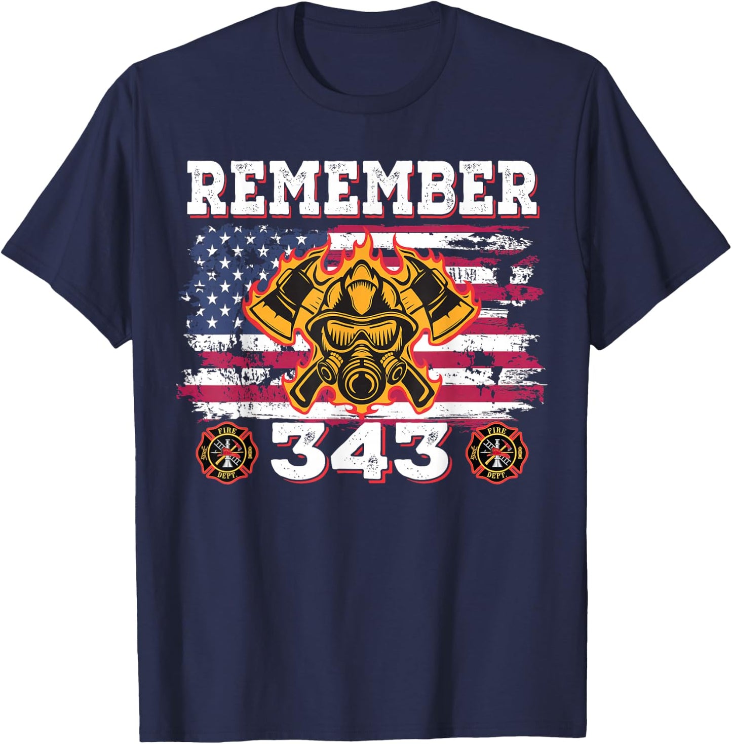 Remember Vintage Distressed Firefighter American Flag 343 T-Shirt - T-Shirt | Navy