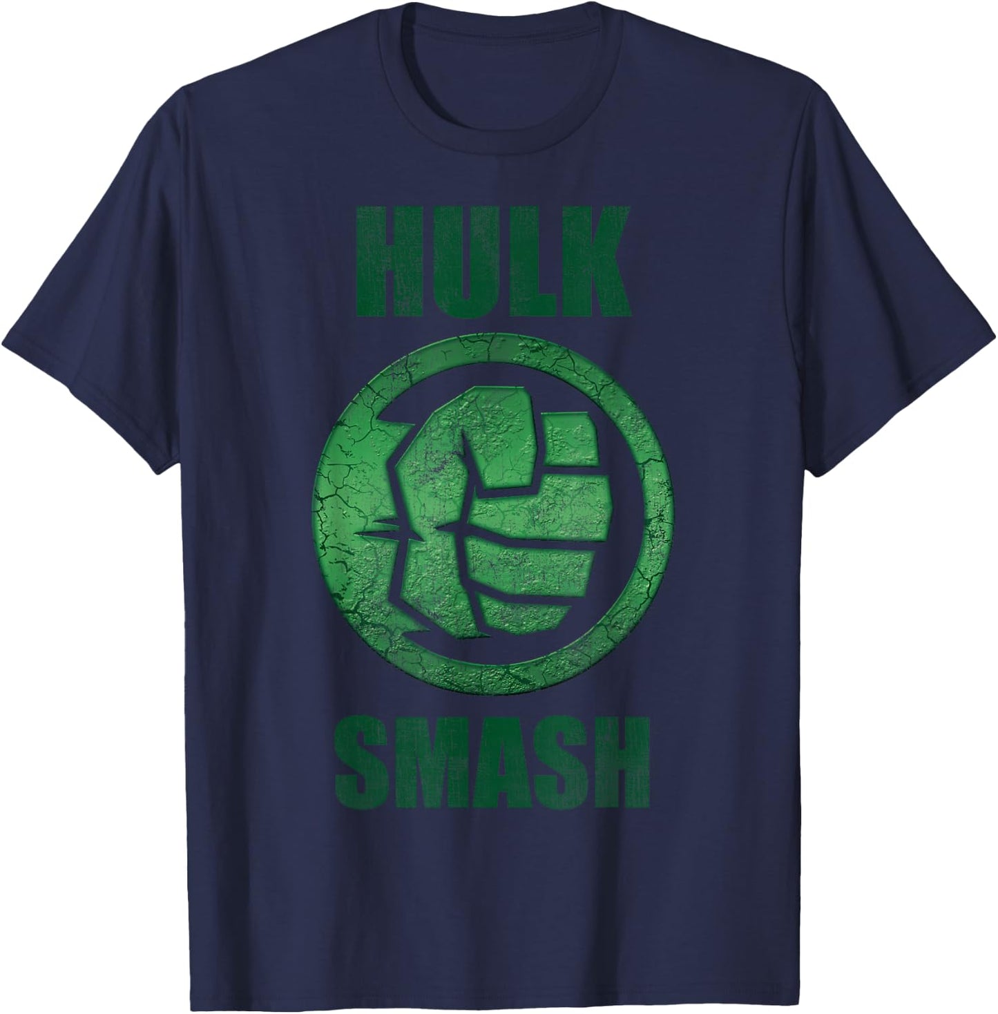Marvel Hulk Smash Fist Circle Logo Green Stone Poster T-Shirt - T-Shirt | Navy