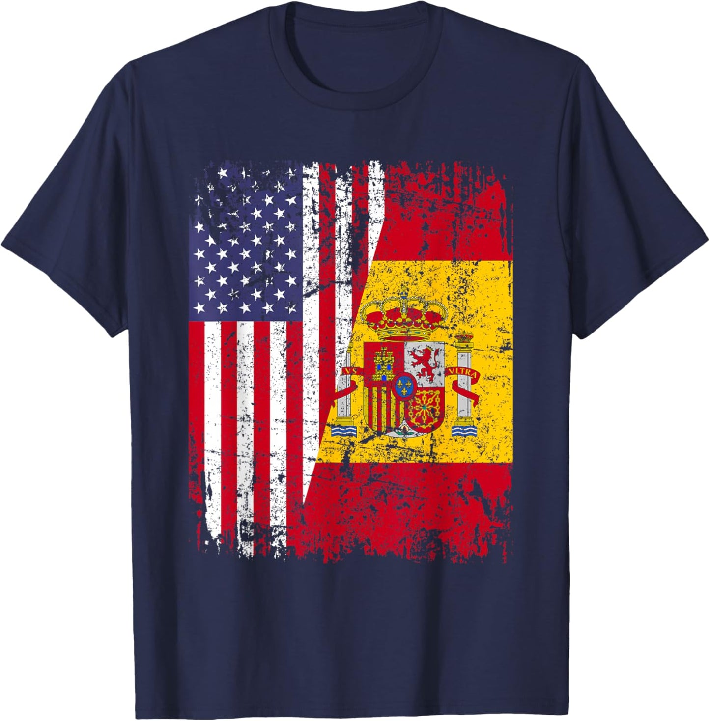 Spanish Roots | Half American Flag | USA Spain Flag T-Shirt - T-Shirt | Navy