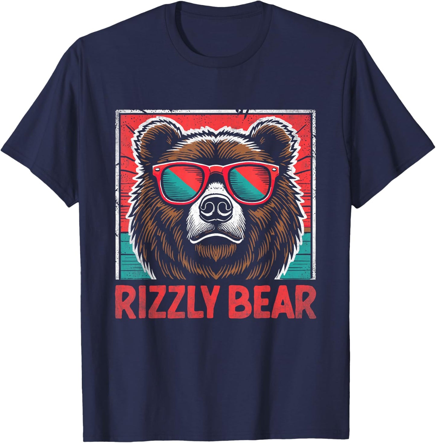 Rizzly Bear Cool Bear Wearing Sunglasses Rizz Boys T-Shirt - T-Shirt | Navy