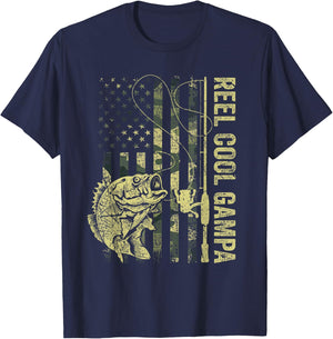 Reel Cool Gampa Camouflage American Flag Fathers Day Men T-Shirt - T-Shirt | Navy