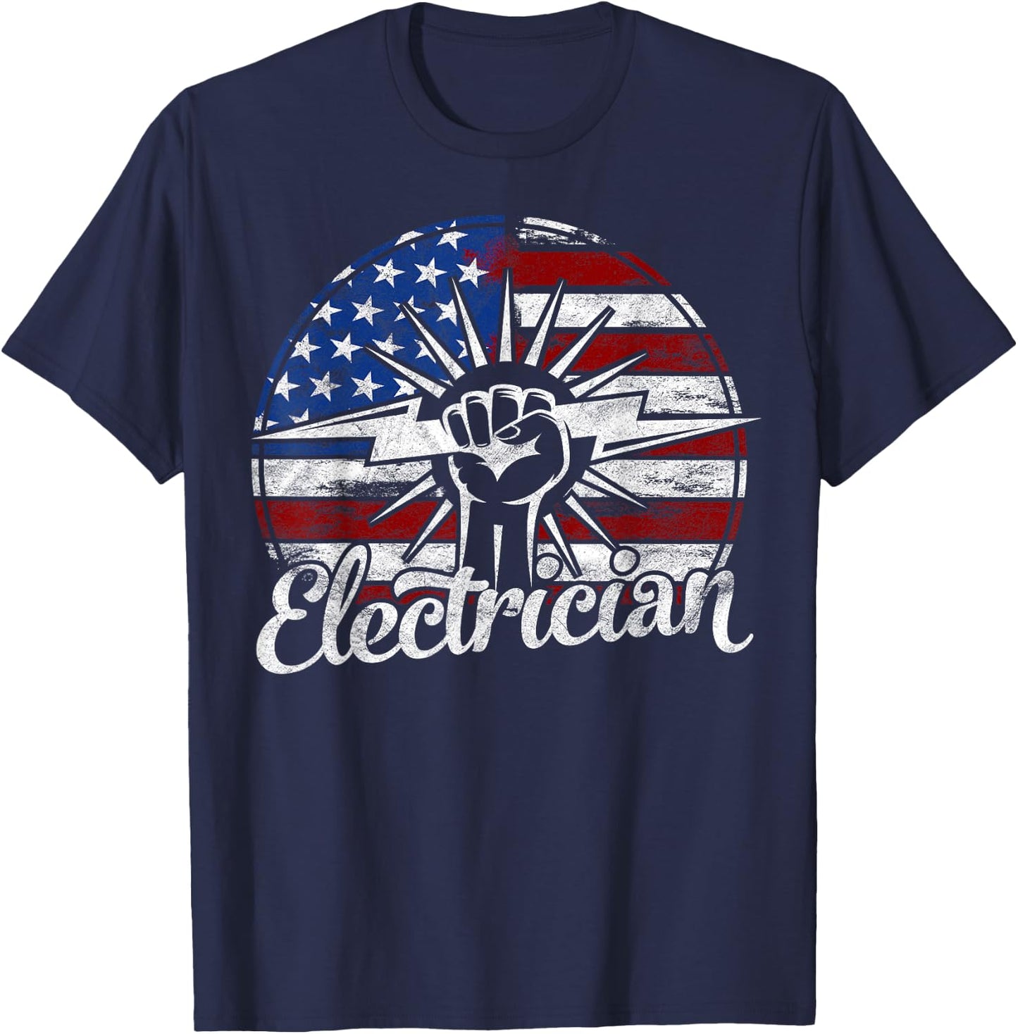Electrician American Flag Electrical Gift Usa Patriotic Kids Men T-Shirt - T-Shirt | Navy