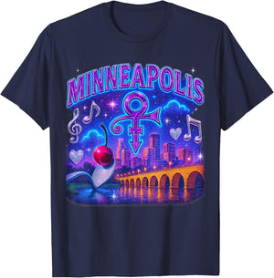 Minneapolis Retro Bootleg Skyline Spoonbridge Artwork T-Shirt - T-Shirt | Navy