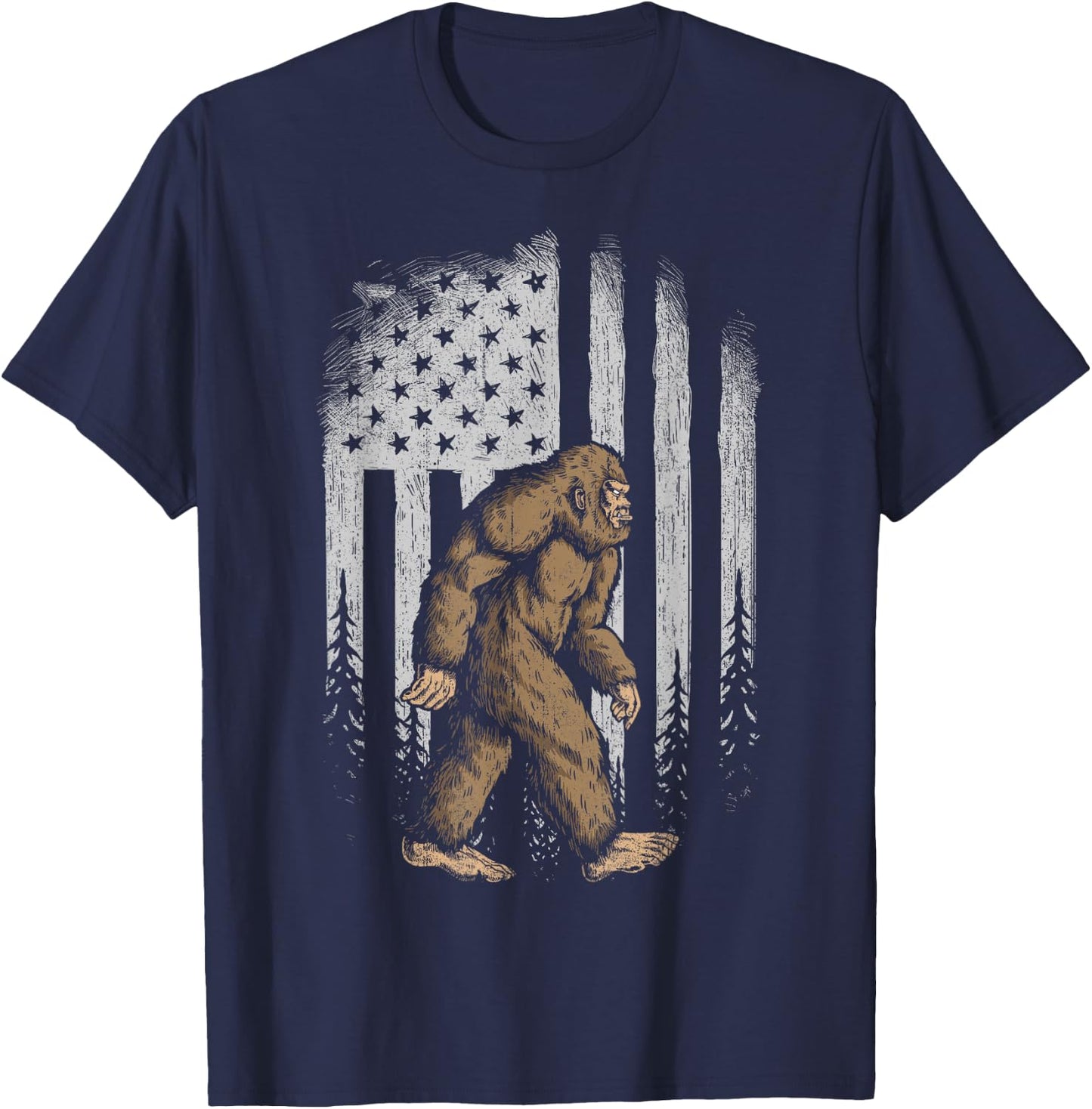 Bigfoot American Flag 4th of July Retro Vintage Sasquatch T-Shirt - T-Shirt | Navy