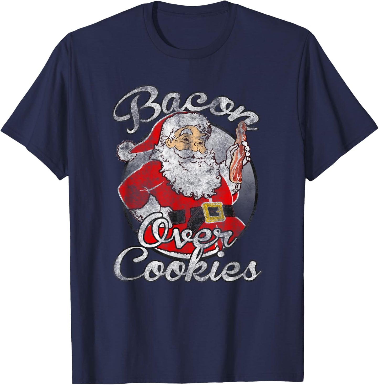 Trendy Christmas Santa Bacon Over Cookies T-Shirt - T-Shirt | Navy