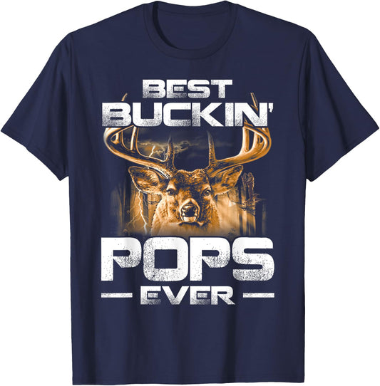 Best Buckin' Pops Ever Shirt Deer Hunting Bucking T-Shirt - T-Shirt | Navy