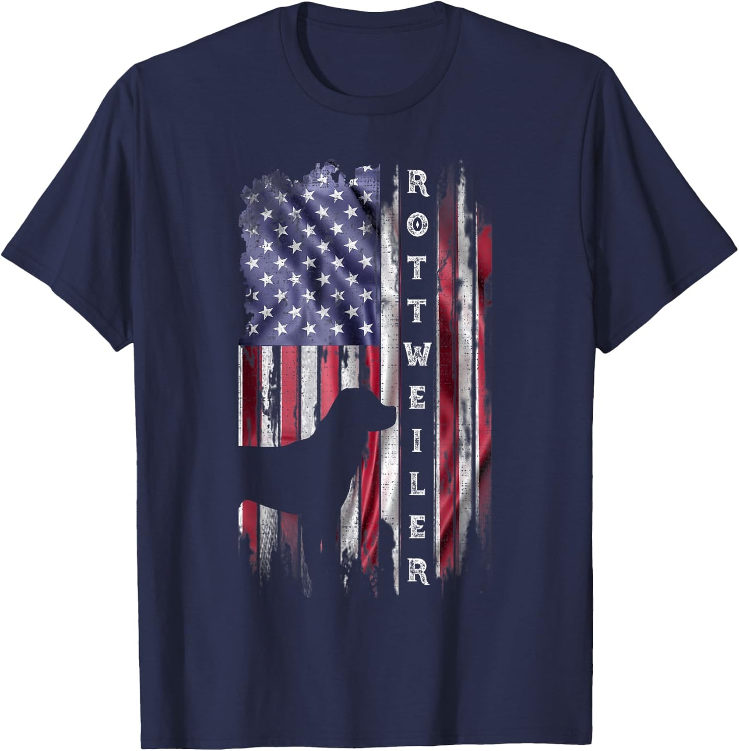 Vintage USA Flag Rottweiler Dog Rottie Lover Silhouette T-Shirt - T-Shirt | Navy