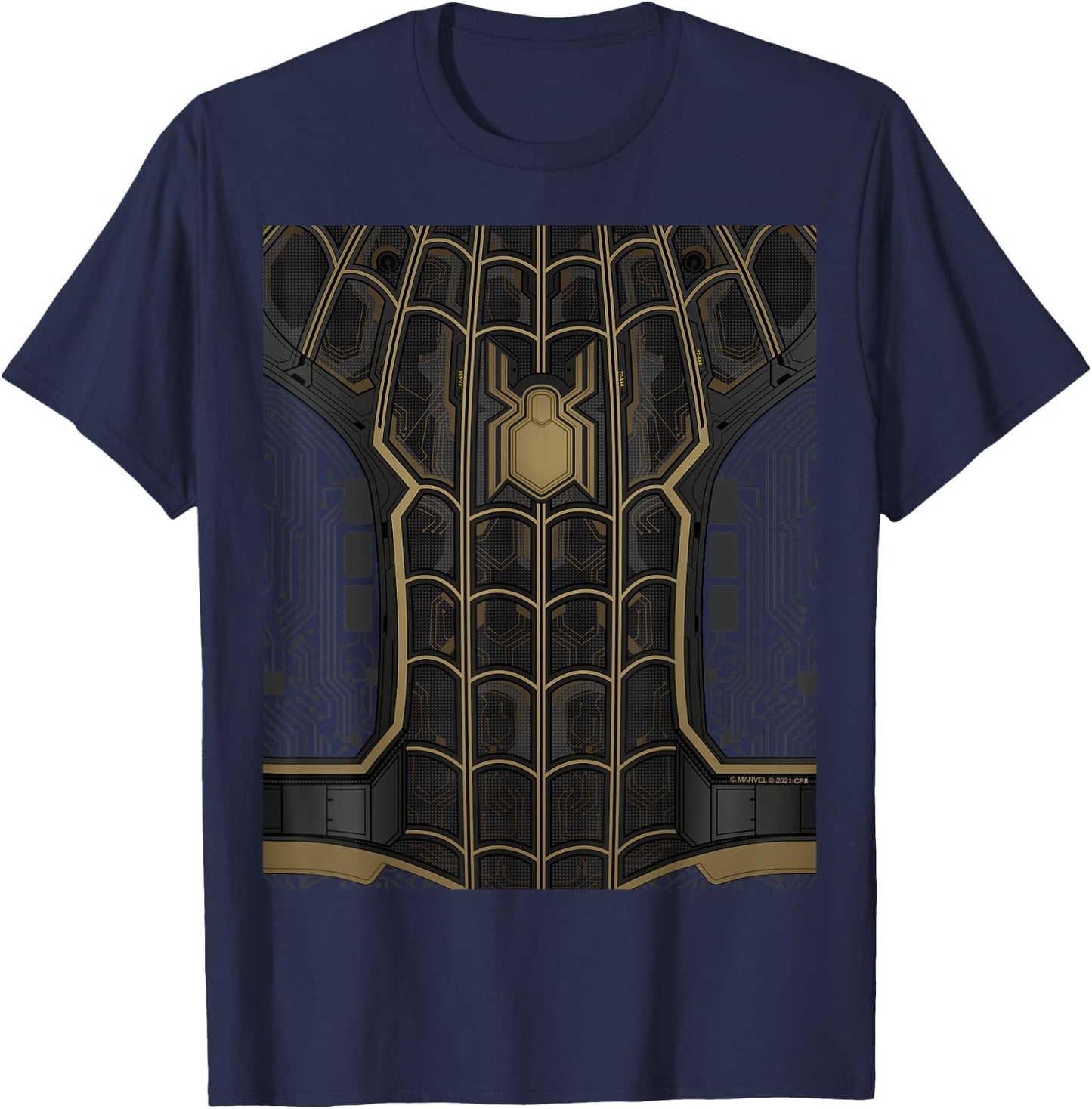 Marvel Spider-Man: No Way Home Black Gold Suit Front Back T-Shirt - T-Shirt | Navy