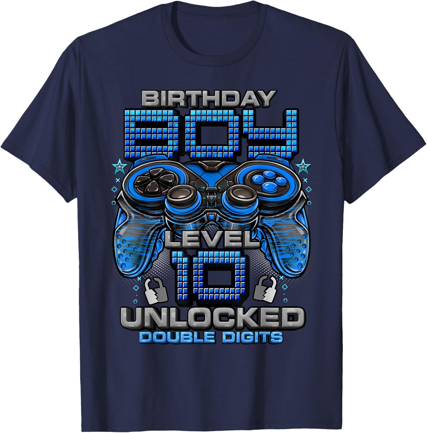 Level 10 Unlocked Awesome Since 2015 10th Birthday Gaming T-Shirt - T-Shirt | Navy