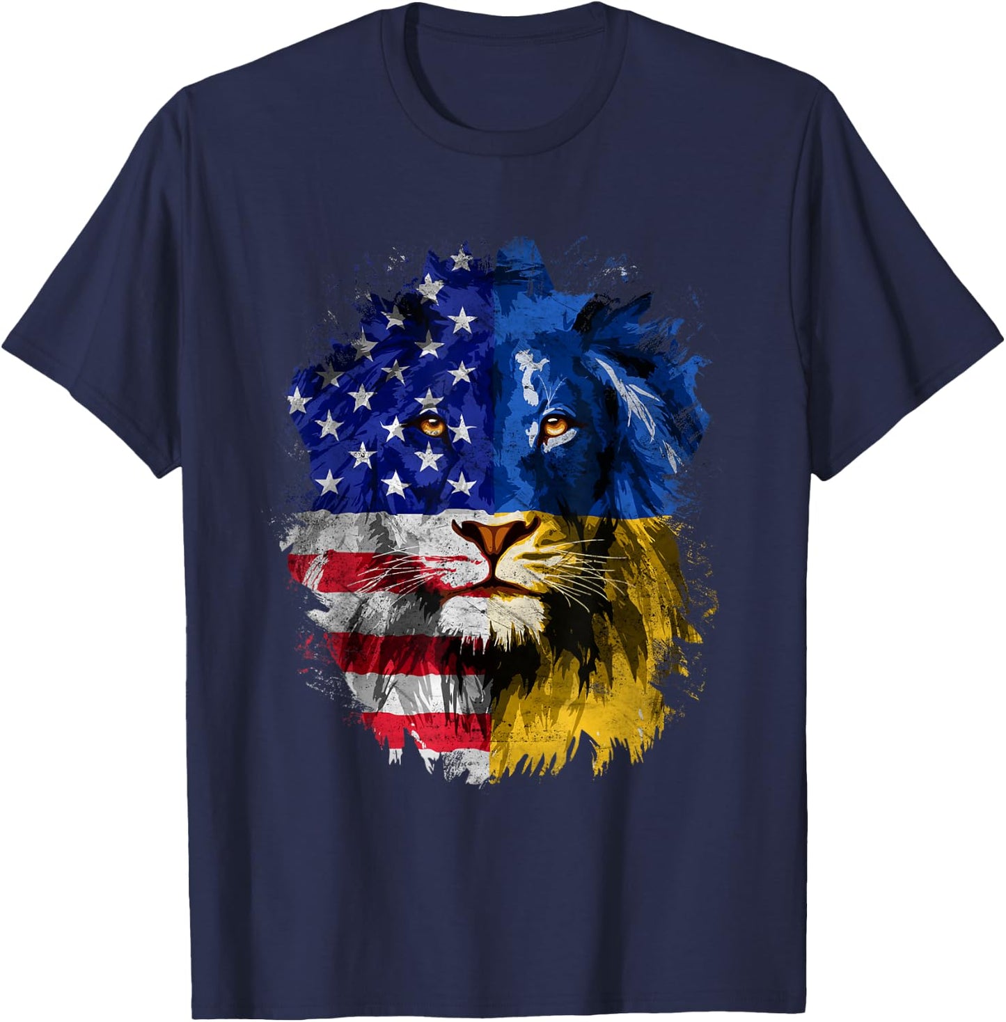 Ukrainian American Flag Ukraine Lion Face USA Ukraine Flag T-Shirt - T-Shirt | Navy
