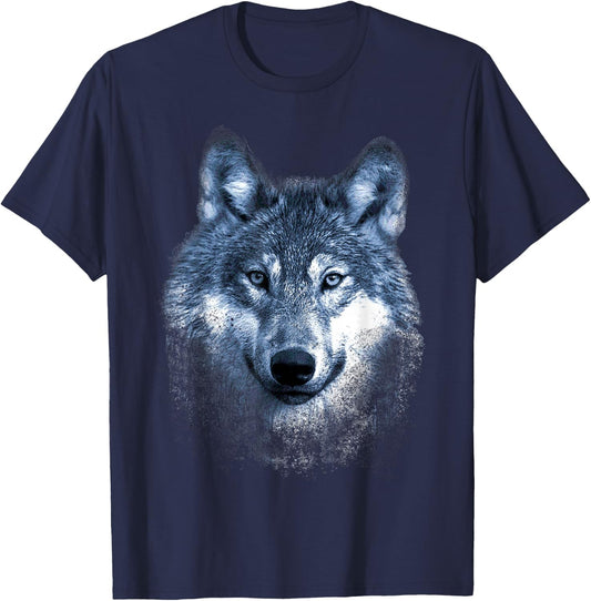 Timber Wolf Face Portrait Distressed Graphic Art Design T-Shirt - T-Shirt | Navy