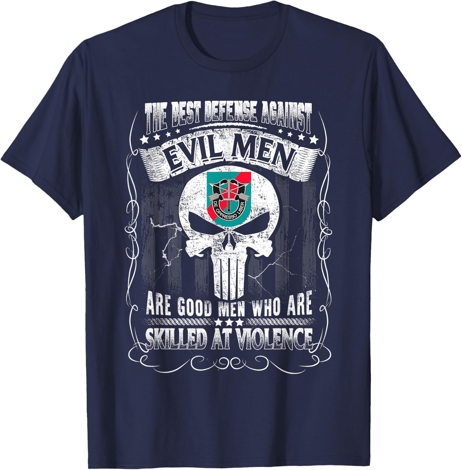 20th Special Forces Group The Best Defense Agaist Evil Men T-Shirt - T-Shirt | Navy