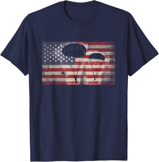 American Flag Paratrooper Airborne Division T-Shirt - T-Shirt | Navy