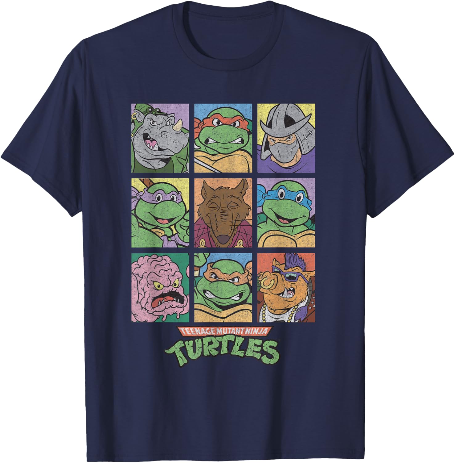 TMNT All Characters Square Design T-Shirt - T-Shirt | Navy