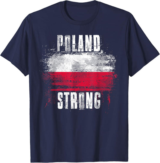Poland Strong Distressed Flag - Polish Pride T-Shirt - T-Shirt | Navy