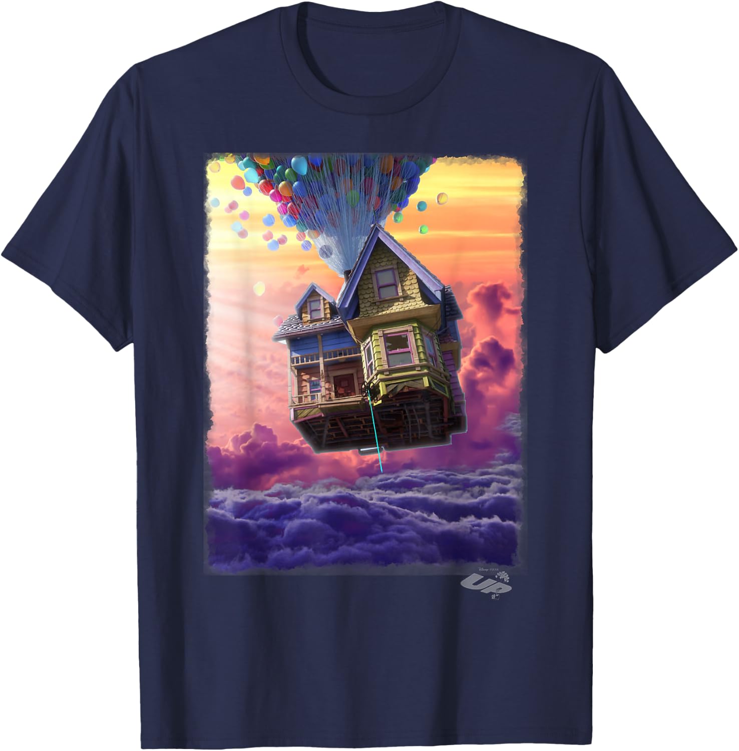 Disney Pixar Up Flying House Watercolor Window Portrait T-Shirt - T-Shirt | Navy