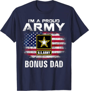 I'm A Proud Army Bonus Dad With American Flag Veteran Gift T-Shirt - T-Shirt | Navy