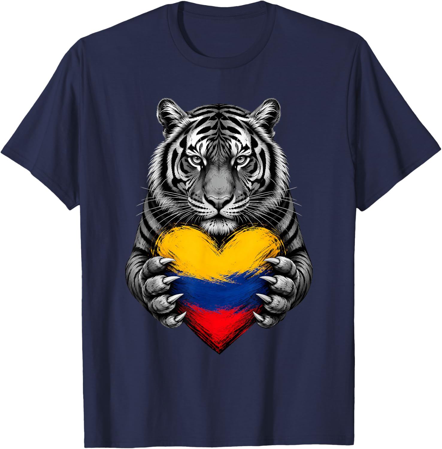 Tiger Heart Colombian Flag Colombia Pride Men Women Kids T-Shirt - T-Shirt | Navy