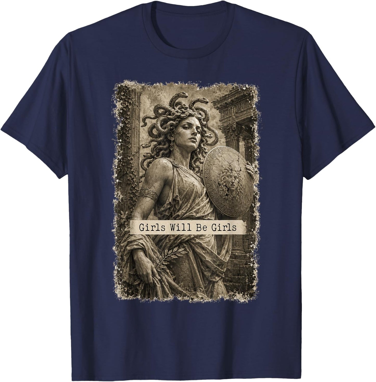 Girl Will Be Girls Medusa Feminist Witch Monster Halloween T-Shirt - T-Shirt | Navy