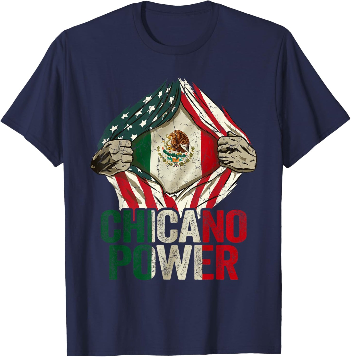 Chicano Shirt Funny USA Flag Mexican Flag Chicano Power T-Shirt - T-Shirt | Navy