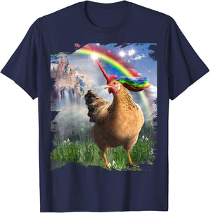 Awesome Unicorn Chicken Rainbow Chickicorn Funny T-Shirt - T-Shirt | Navy