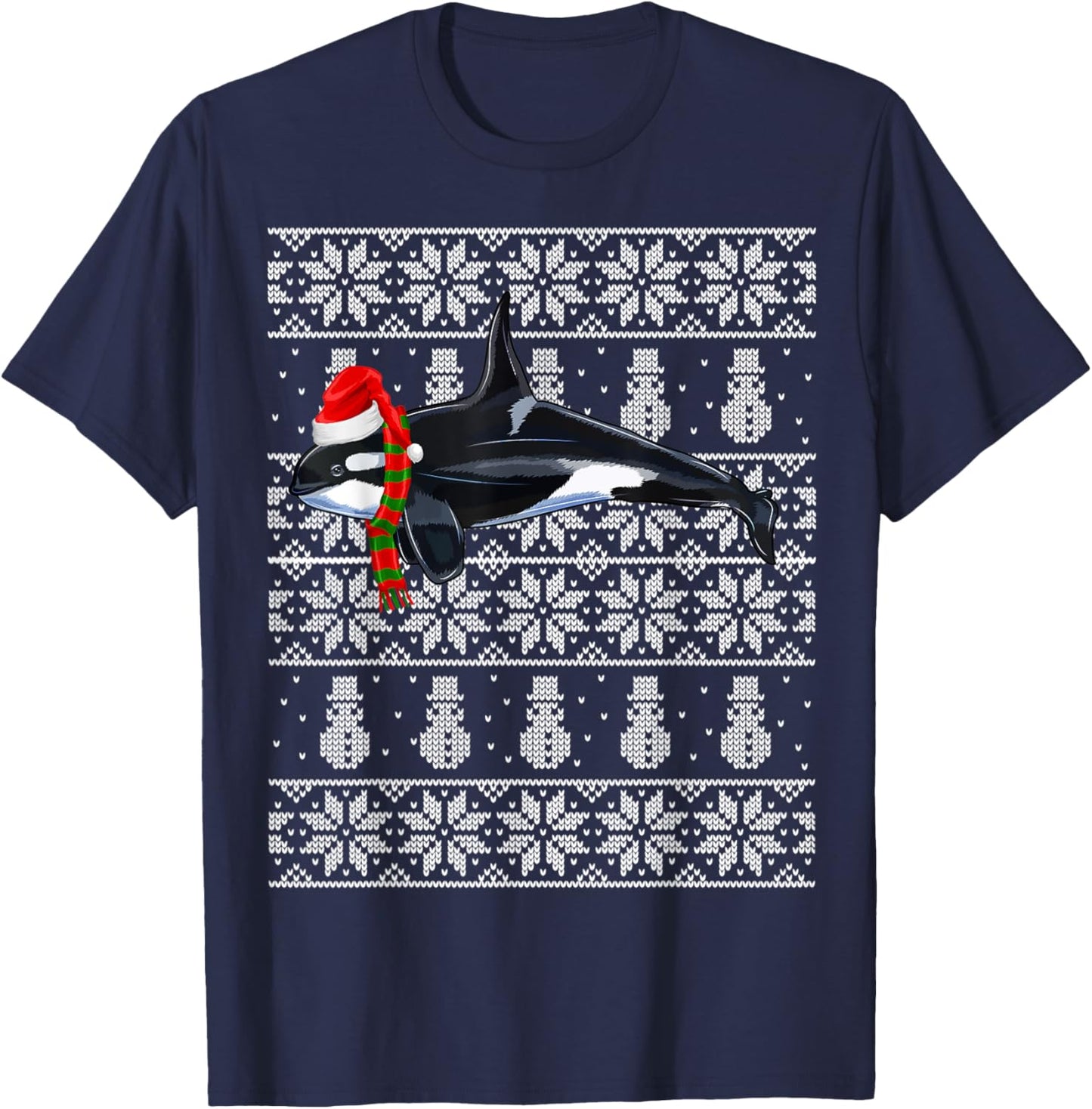 Xmas Santa Hat Orca Killer Whale Ugly Christmas T-Shirt - T-Shirt | Navy