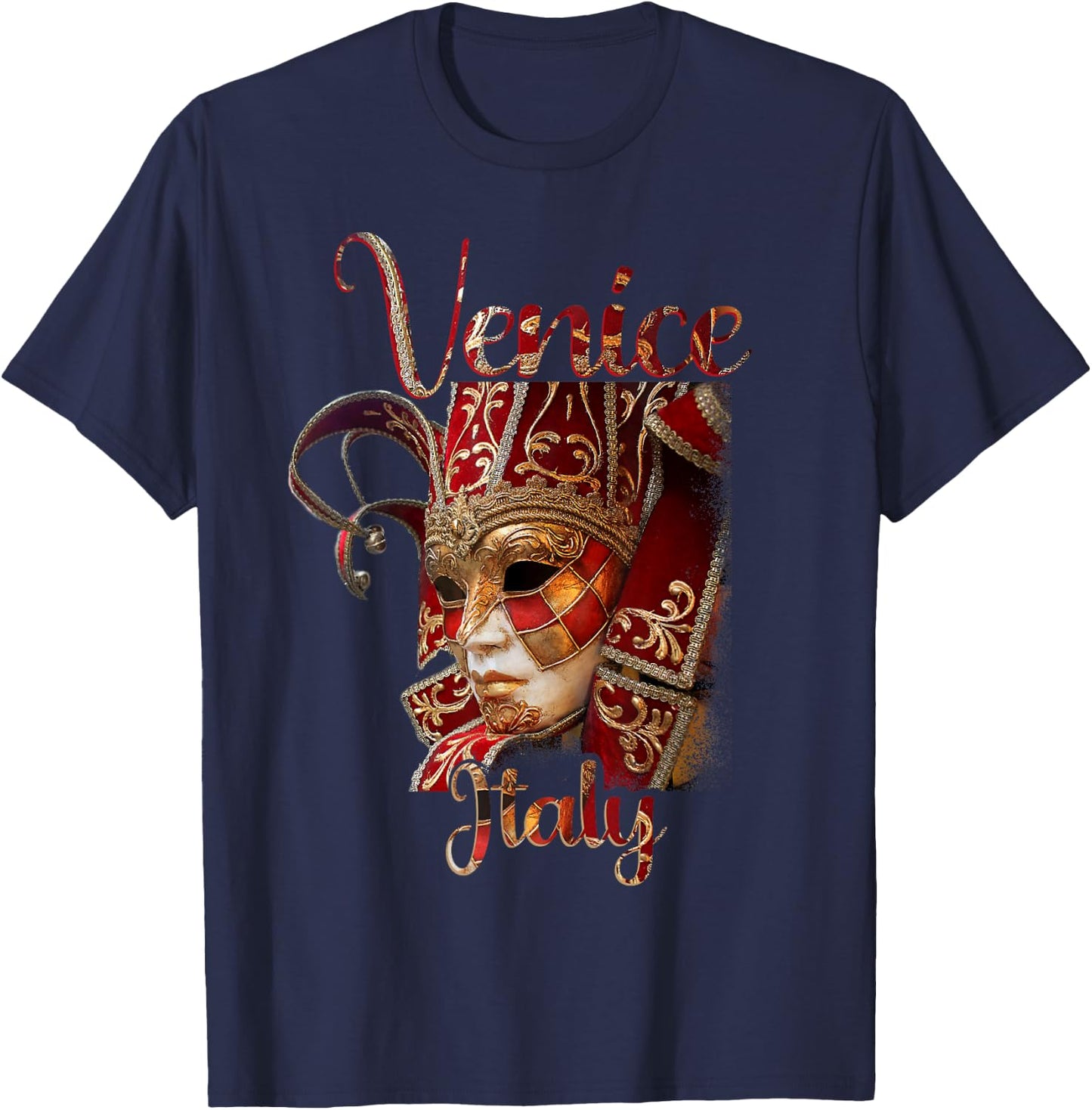 Venice Italy - Venezia Italia, Venetian Carnival Mask T-Shirt - T-Shirt | Navy