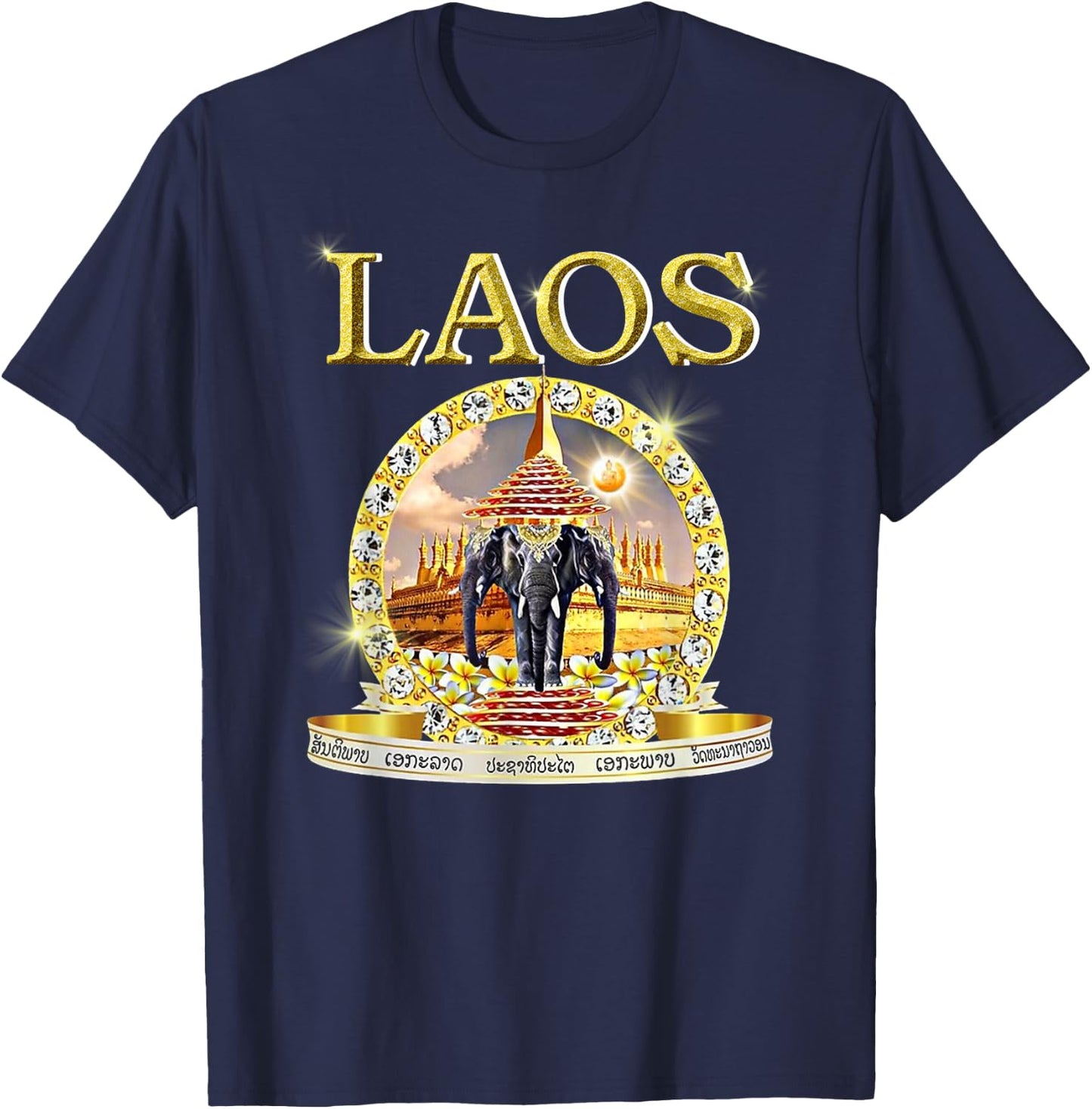 Laotian 3 Headed Elephant Erawan Buddhist Laos T-Shirt - T-Shirt | Navy