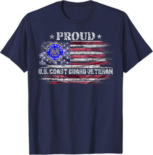 Vintage USA American Flag Proud US Coast Guard Veteran Funny T-Shirt - T-Shirt | Navy