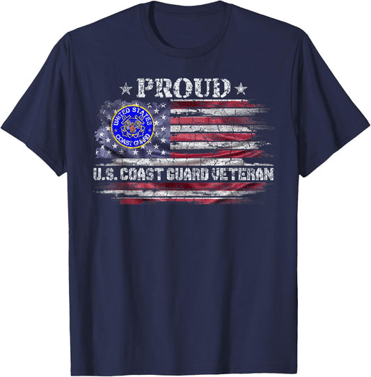 Vintage USA American Flag Proud US Coast Guard Veteran Funny T-Shirt - T-Shirt | Navy