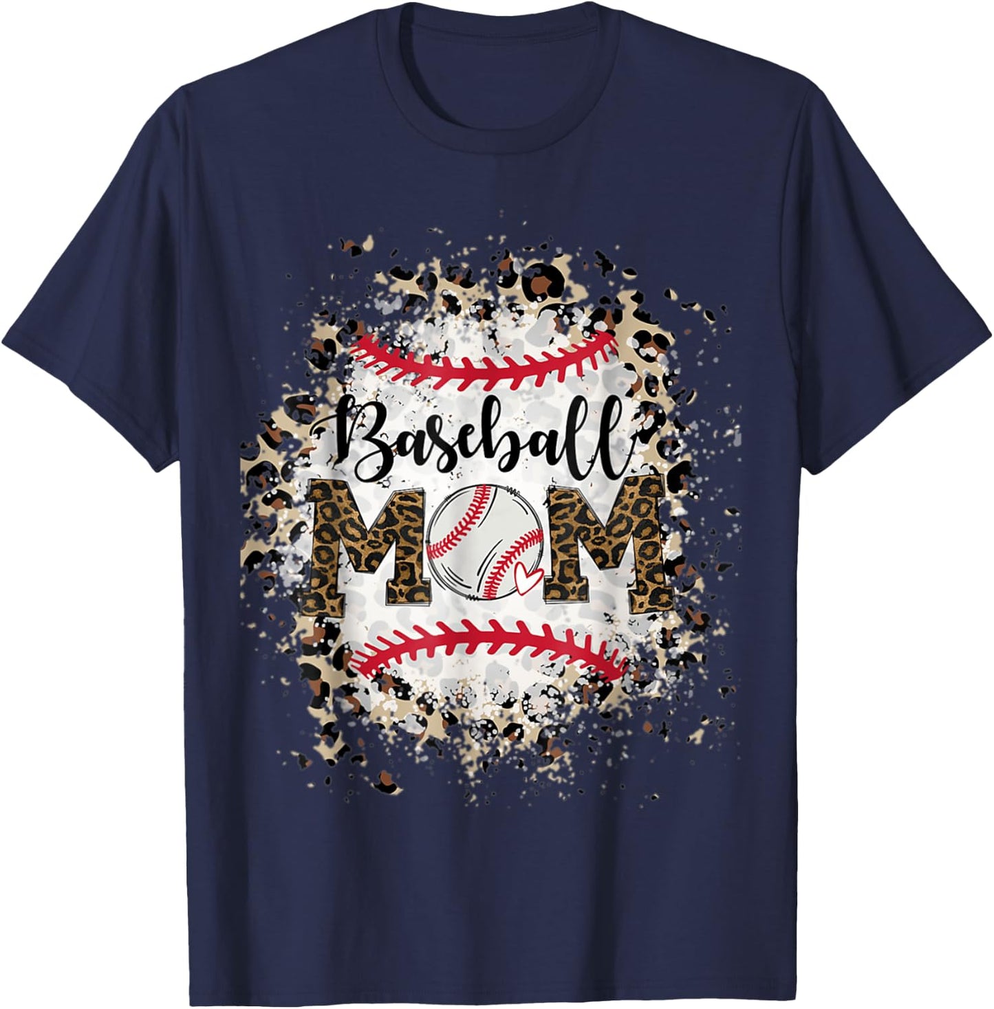 Bleached Softball Baseball Mom Leopard Mother's Day T-Shirt - T-Shirt | Navy