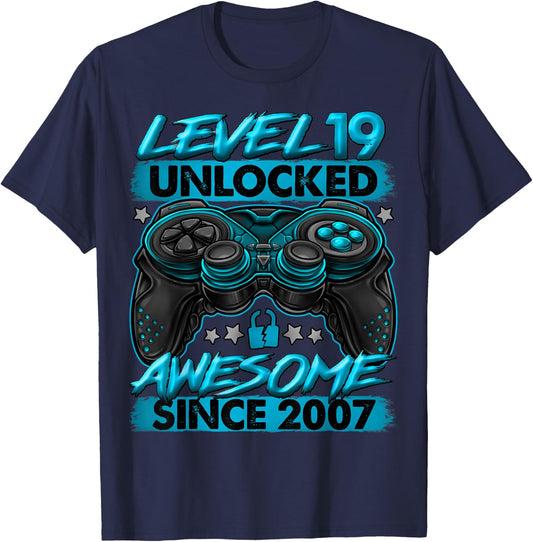 Level 19 Unlocked 19 Year Old Gifts Boys 19th Birthday Boy T-Shirt - T-Shirt | Navy