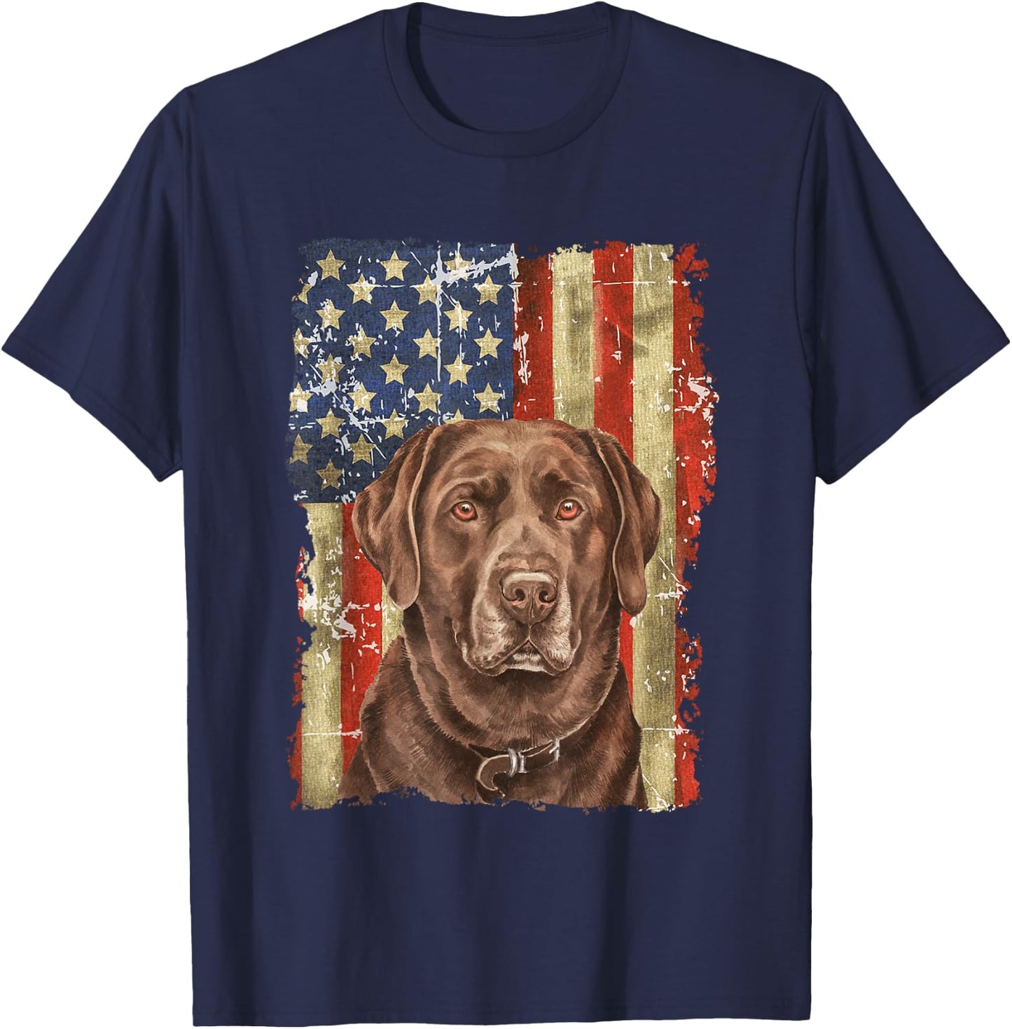 Retro Chocolate Lab With USA Flag Gift Chocolate Lab Dad Mom T-Shirt - T-Shirt | Navy