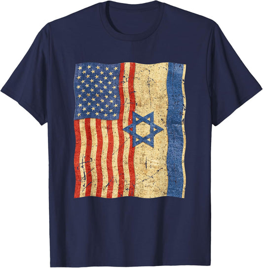 Flag of Israel and flag of USA, Israel Patriotic T-Shirt - T-Shirt | Navy
