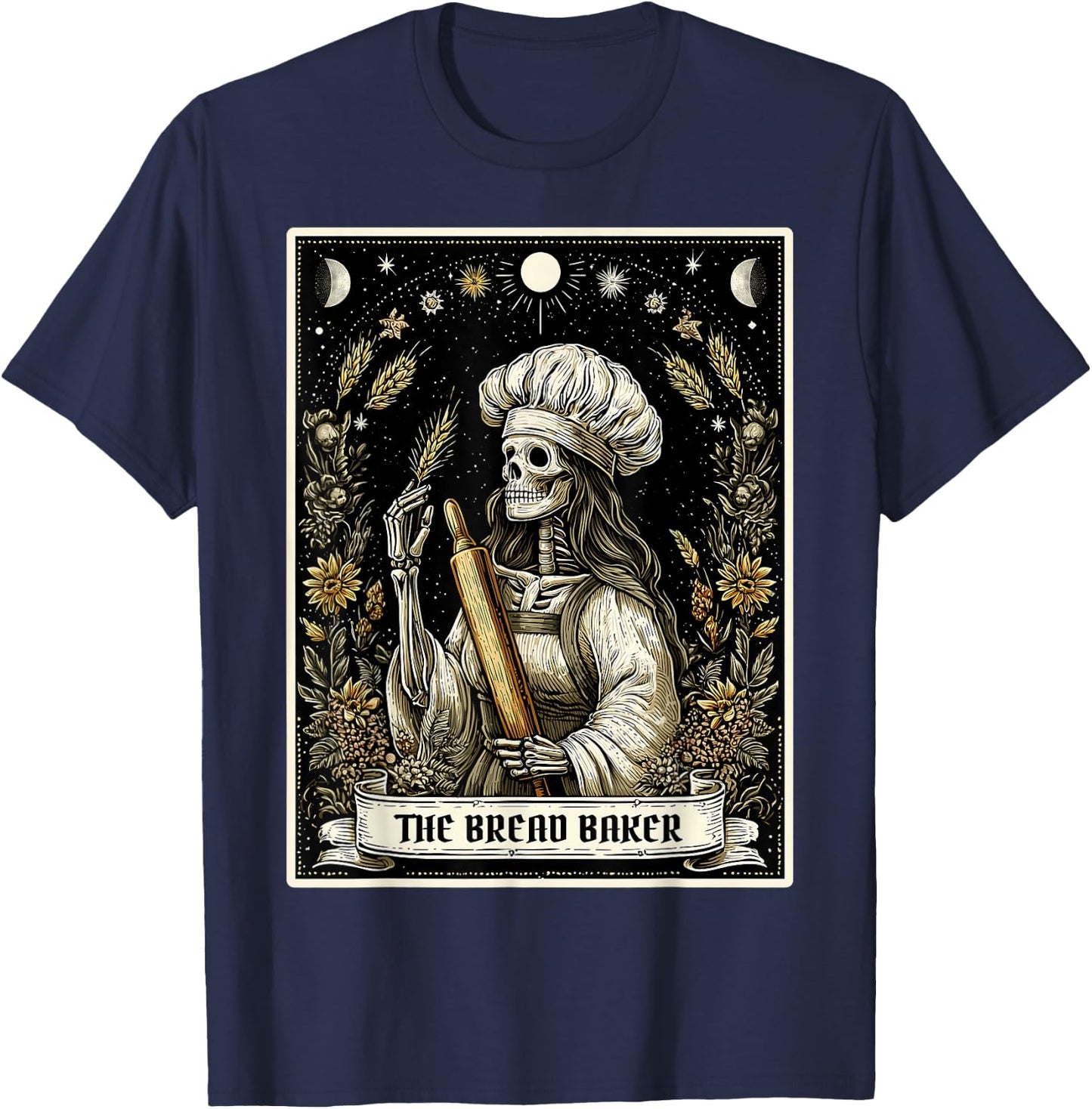 The Bread Baker Bread Baking Tarot Card Skeleton Witchy T-Shirt - T-Shirt | Navy