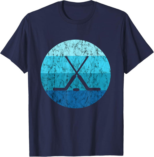 Ice Hockey Stick Hockey Sport Retro Vintage Ocean Water T-Shirt - T-Shirt | Navy