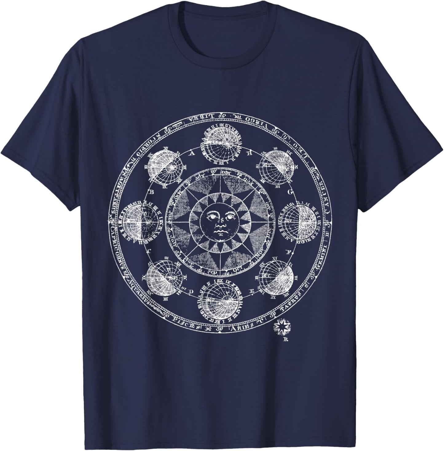 Medieval Astronomy and Astrology Sun and Planets White T-Shirt - T-Shirt | Navy