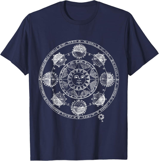 Medieval Astronomy and Astrology Sun and Planets White T-Shirt - T-Shirt | Navy