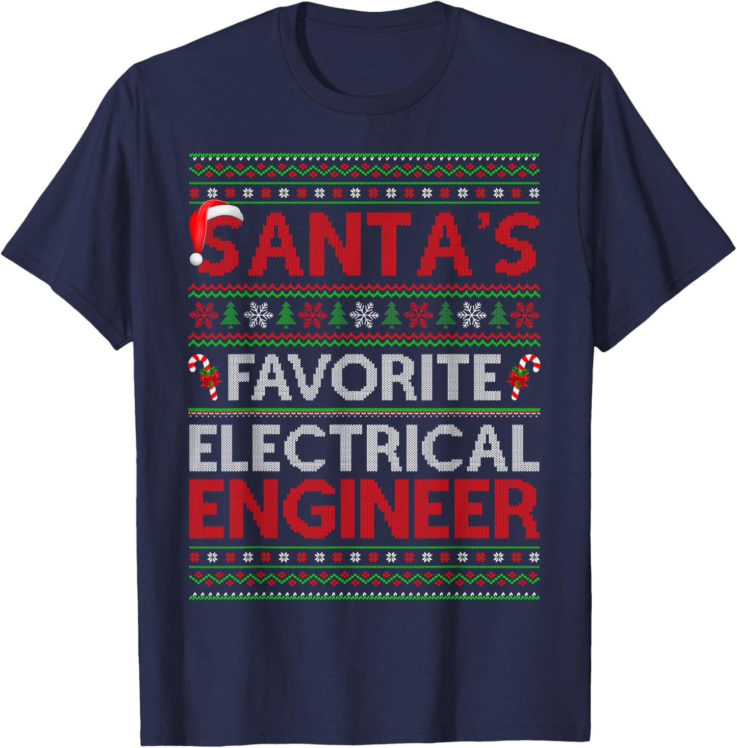 Ugly Xmas Santa's Favorite Electrical Engineer Christmas T-Shirt - T-Shirt | Navy