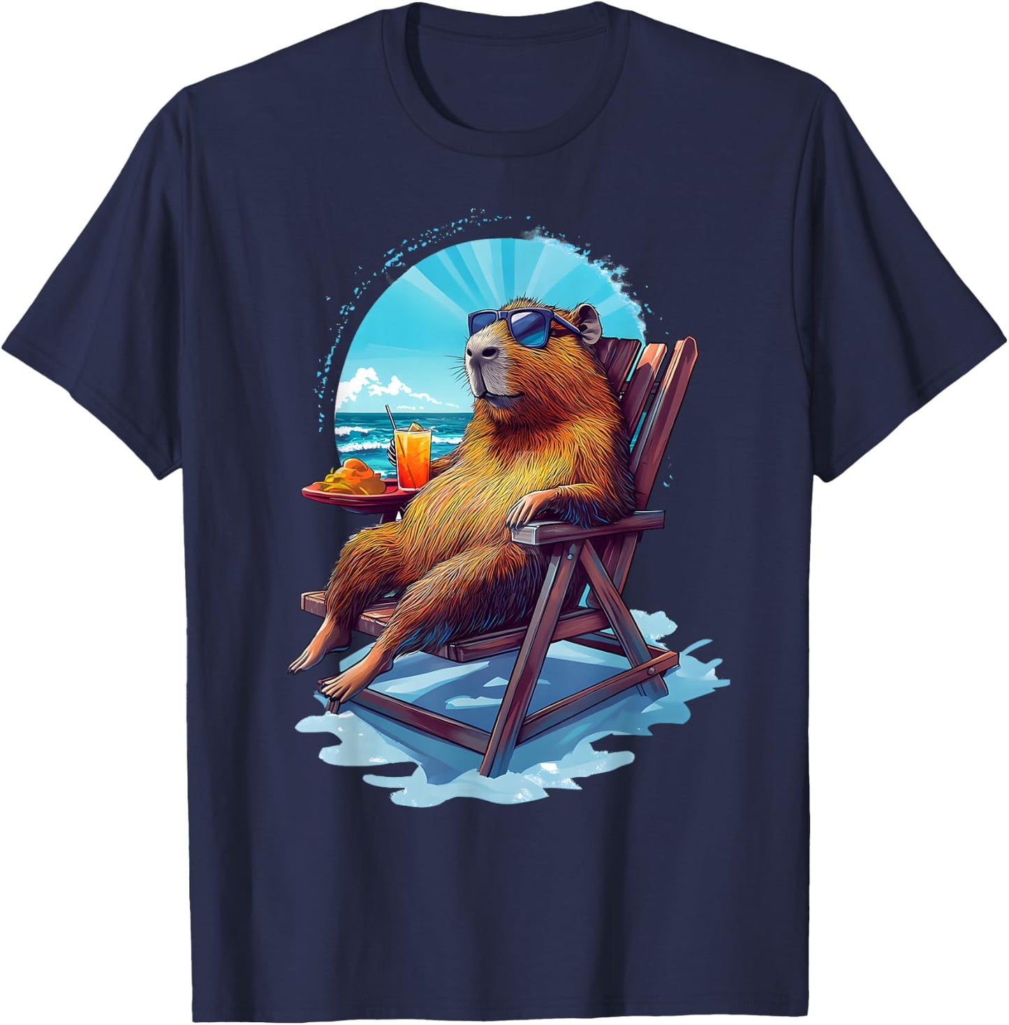 Capybara Summer Vacation Beach Ocean Sea Capybara Lovers T-Shirt - T-Shirt | Navy