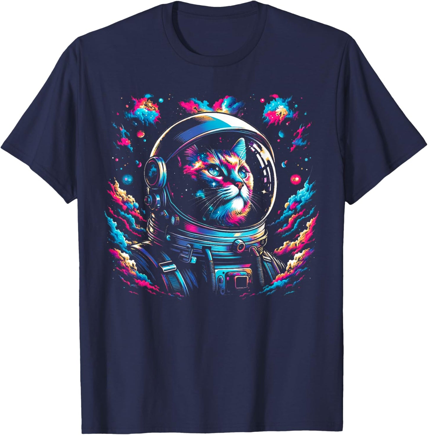 Cat in Space Astronaut Outer Galaxy Kitten Gifts Cat Space Men Women Kids T-Shirt - T-Shirt | Navy