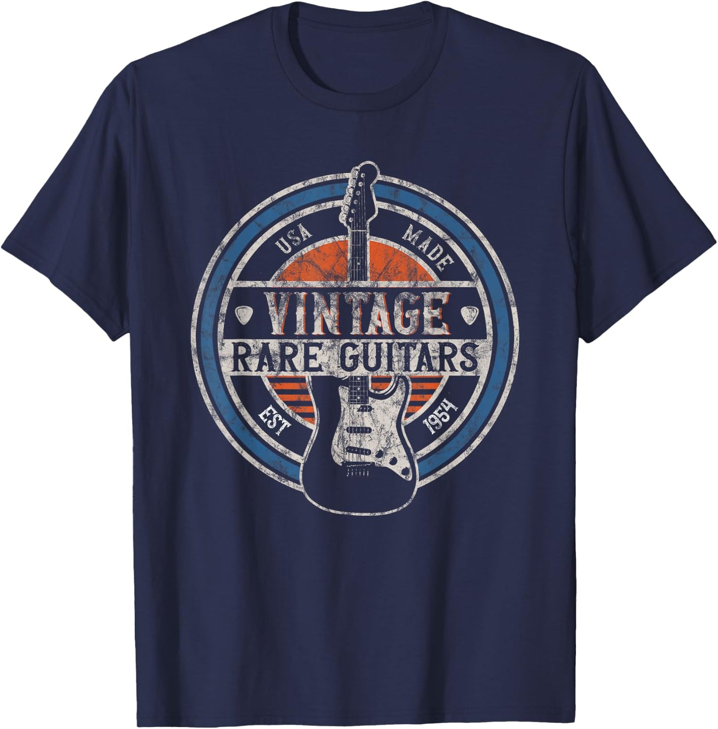 Vintage Rare Guitars Retro American Made Guitarist Small T-Shirt - T-Shirt | Navy