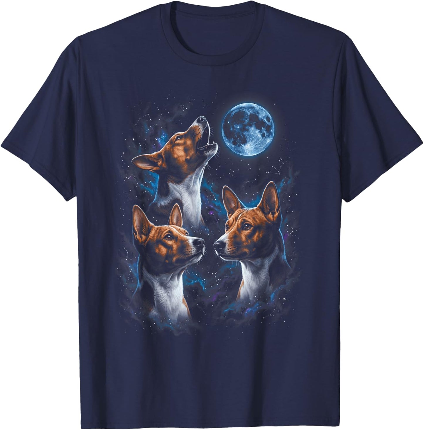 Howling At The Moon Basenji Dogs T-Shirt - T-Shirt | Navy