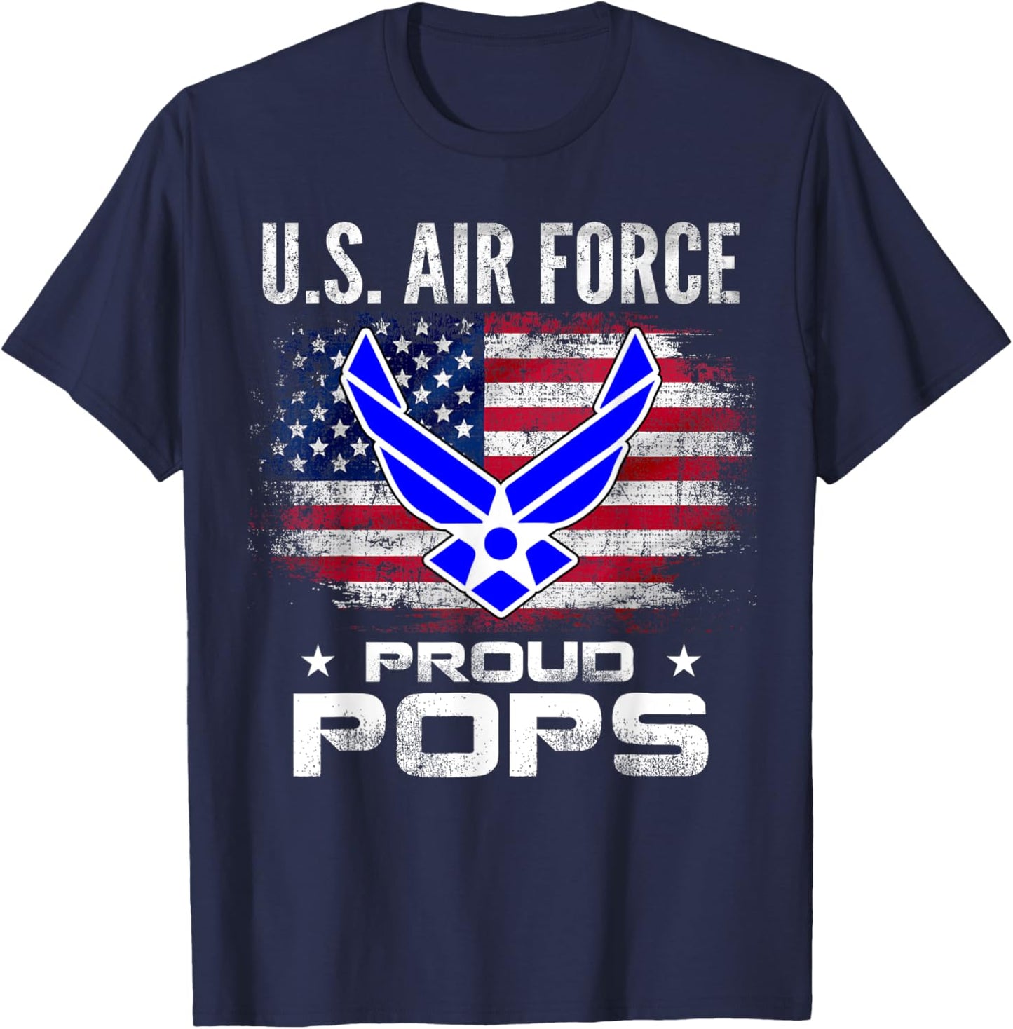 U.S Air Force Proud Pops With American Flag Gift Veteran Kids Men T-Shirt - T-Shirt | Navy
