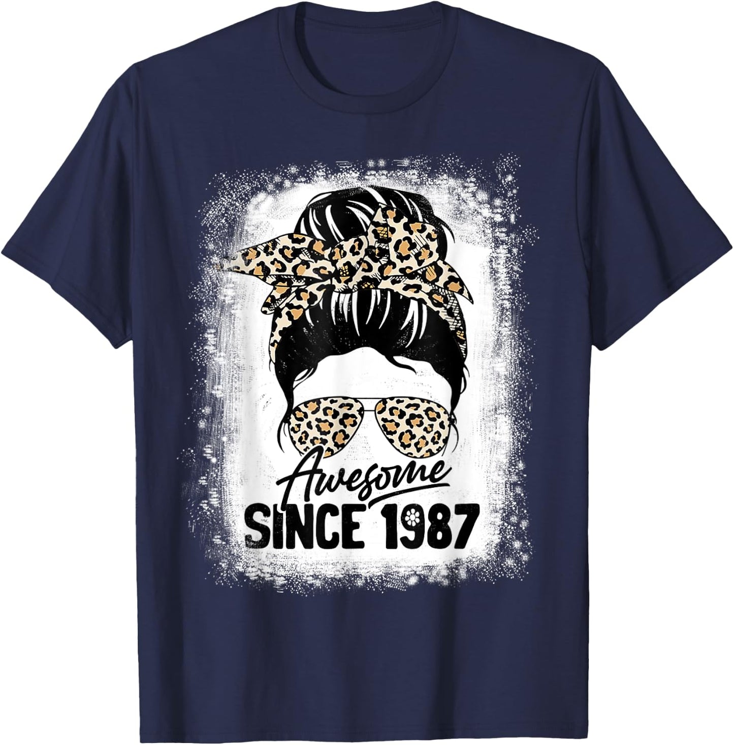 35 Years Old Awesome Since 1987 Leopard 35th Birthday T-Shirt - T-Shirt | Navy