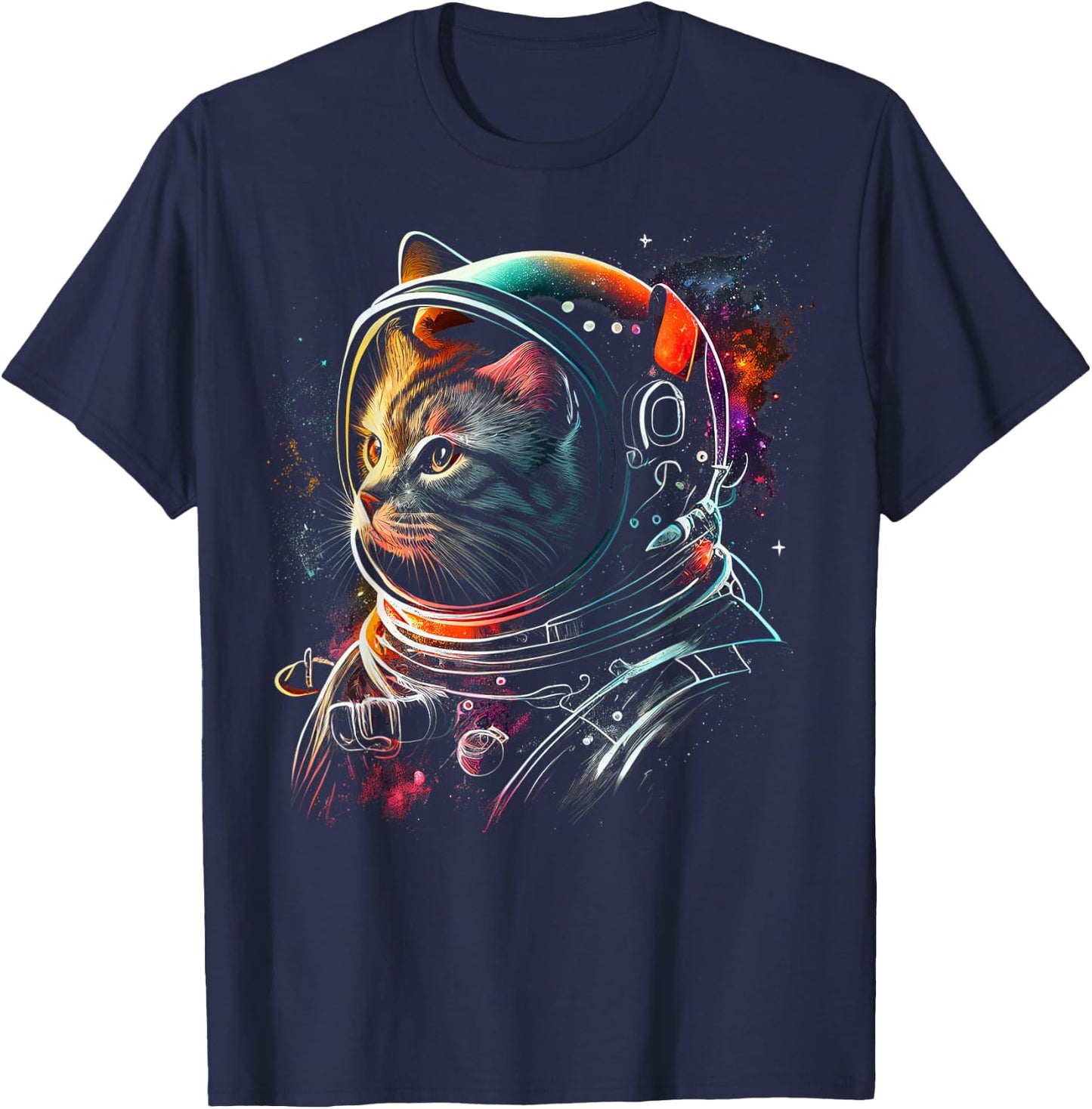 Astronaut Cat or Funny Space Cat on Galaxy Cat Lover T-Shirt - T-Shirt | Navy