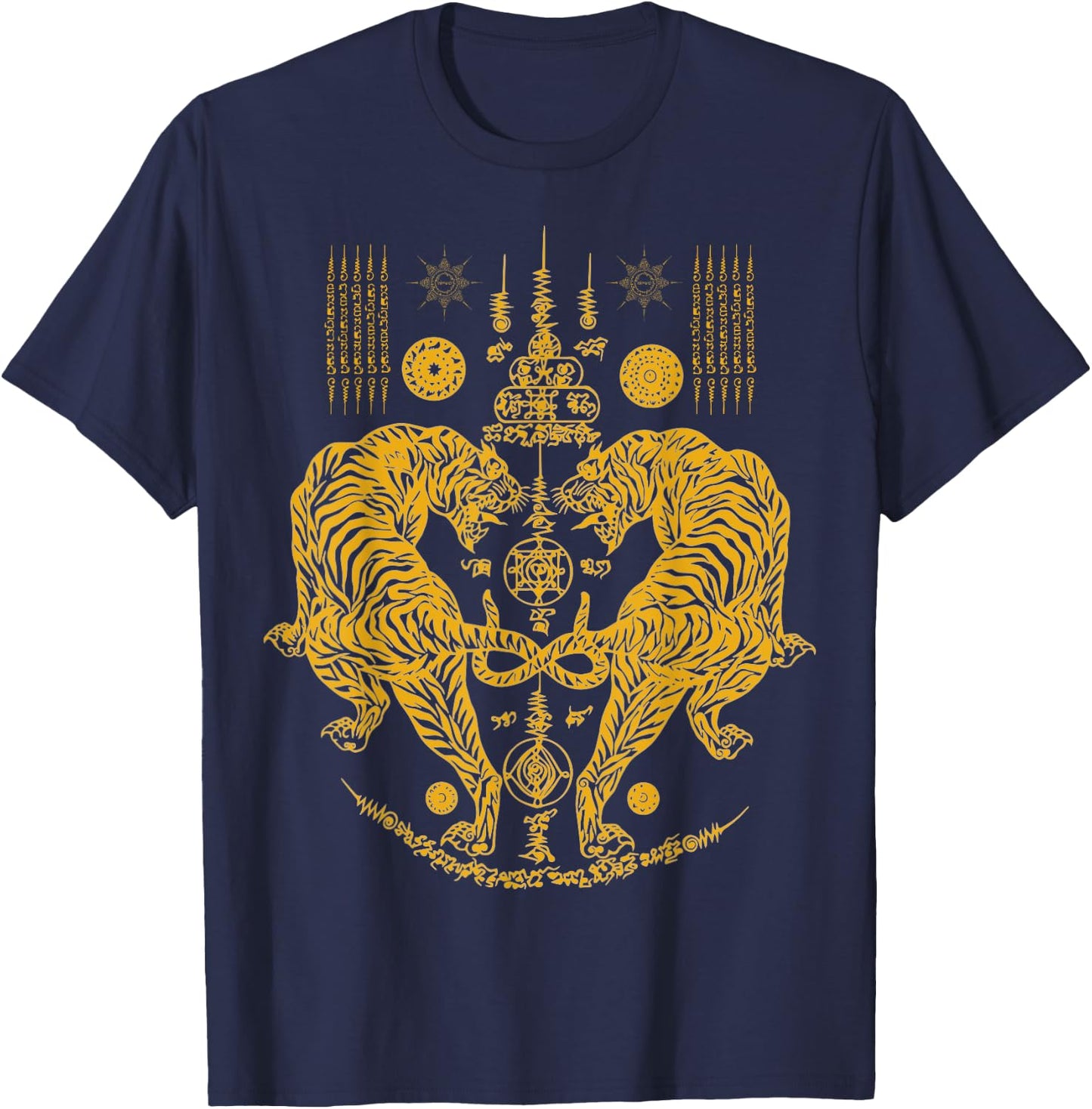 Sawadee Thai Traditional Sak Yant Thai Twin Tigers Muay Thai T-Shirt - T-Shirt | Navy