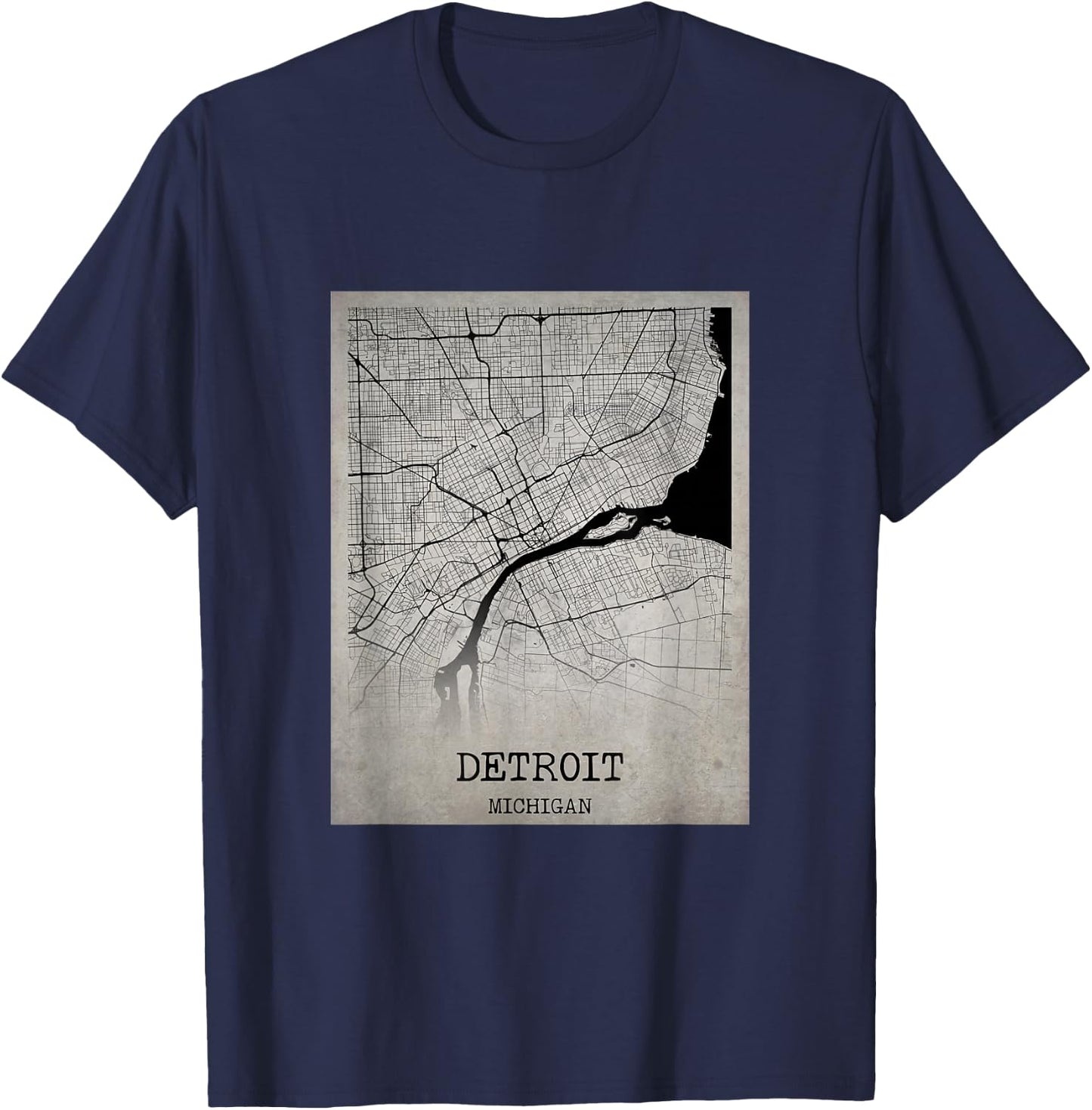Detroit Michigan Detailed City Road Map USA Vintage T-Shirt - T-Shirt | Navy