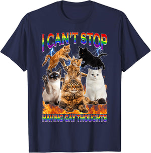 I Can't Stop Having Gay Thoughts Funny Cat LGBTQ Pride Month T-Shirt - T-Shirt | Navy