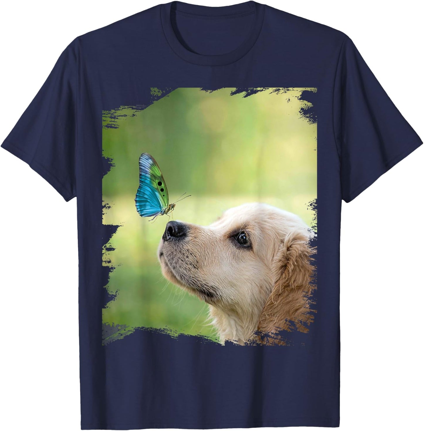 Golden Retriever Dog Butterfly on Nose Cute Women Kids T-Shirt - T-Shirt | Navy